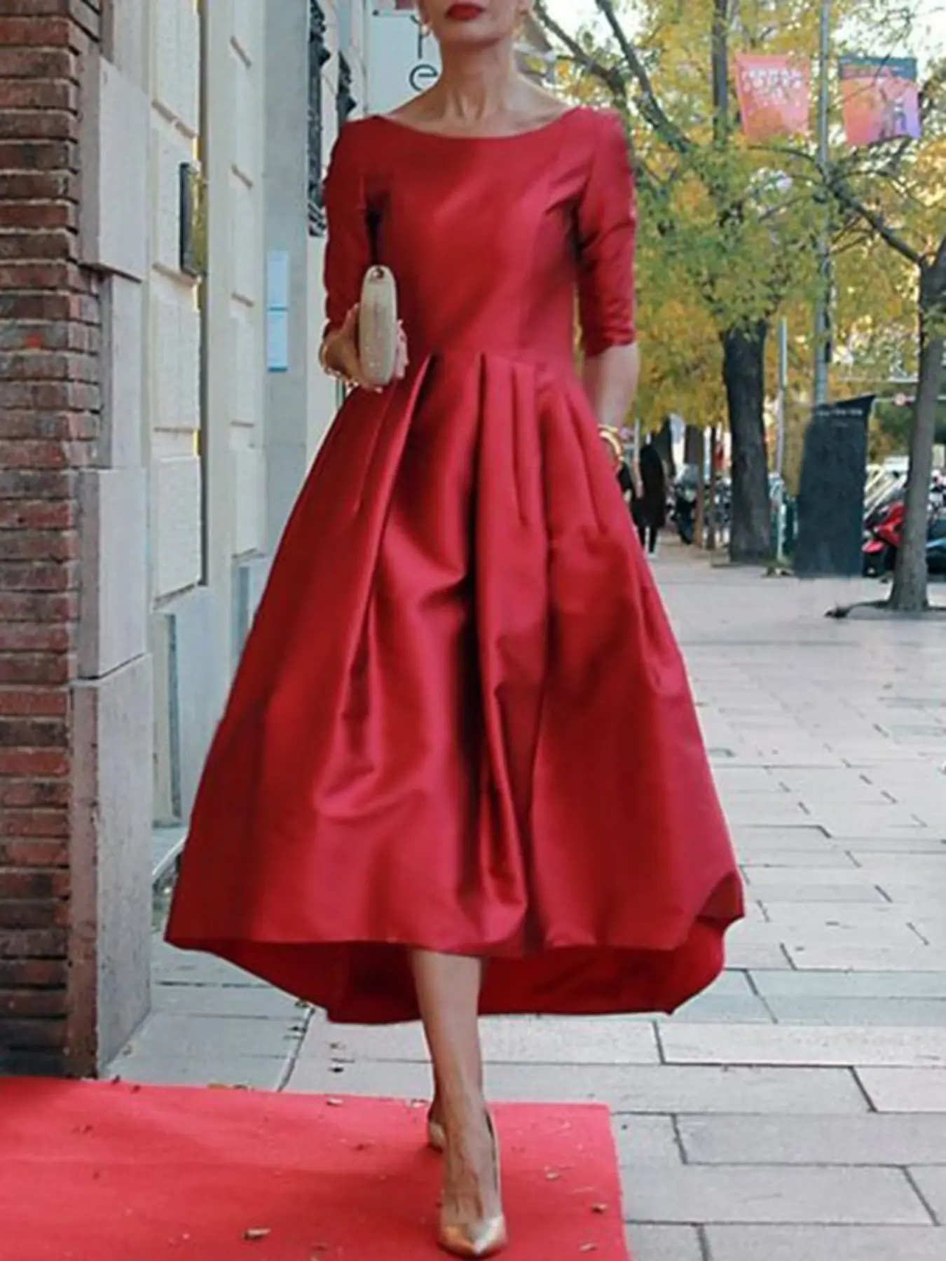 Women's Plain Plicated Round Neck Dress, Pleated Elegant Chic Basic Minimalist Aesthetic Fashion Casual A Line Hem Fit Dress for Daily Outdoor Wear, Women Dress for Summer Womenswear