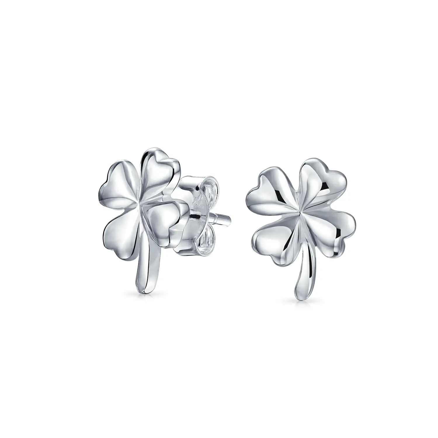 Good Luck Shamrock Clover Stud Earrings Gold Plated .925 Sterling Silver