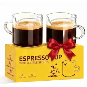 5 OZ Espresso Cups Set of 2, Double Spouts Cups, Shot Glasses, Milk Cup with Handle, Clear Glass, Espresso Accessories for Making Coffee Desserts Salad Dressing Machine (1 ounce  than others )