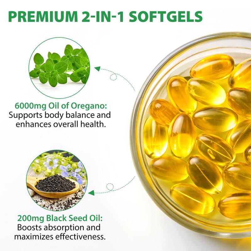 Acentialabs Wild Oregano Oil Softgels 6000mg 120 Count with Black Seed Oil 200mg High Carvacrol Thymoquinone for Immune Support Non GMO Gluten Free