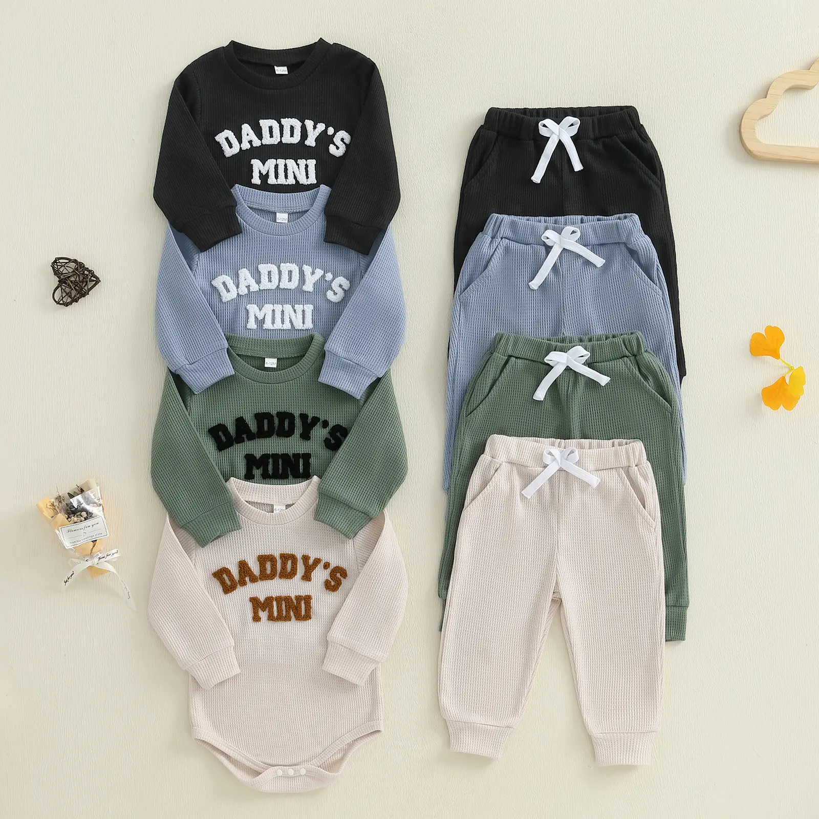 REDWOON Baby Boy Clothes 3 6 12 18 Months Fall Winter Outfit Daddy's Mini  Embroidery Waffle Long Sleeve Romper Pants Set - TikTok Shop