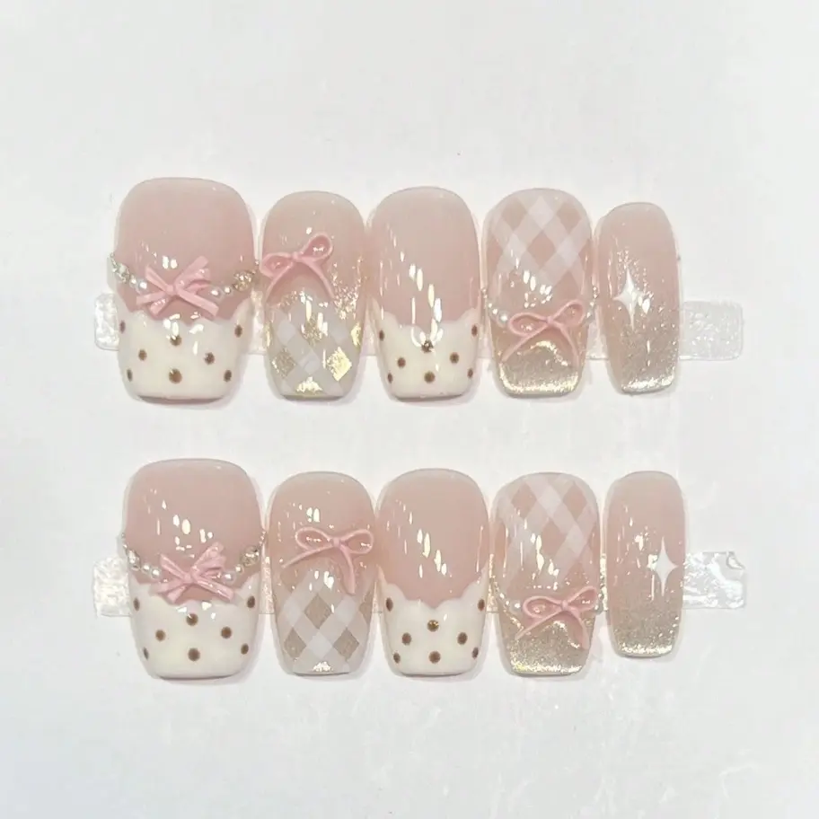 10pcs Pure Handmade Acrylic Fake Nails Mid-Length Square Nail Pink And White Nails Stroble Flash Pain Gentle Cute Sweetend Pain Women And Gril,Spring Summer Fall Winter,Holiday And Dailys Life Use Stylish Acrylic Nails Decorative Nails Acrylic Nail Set