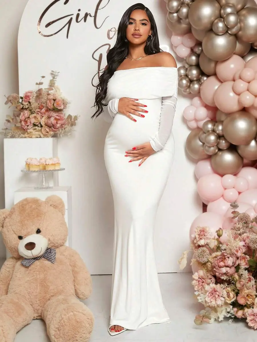 Loomaby Maternity Solid Color Off-Shoulder Dress, Baby Shower - TikTok Shop Loomaby Maternity Solid Color Off-Shoulder Dress, Baby Shower - TikTok Shop