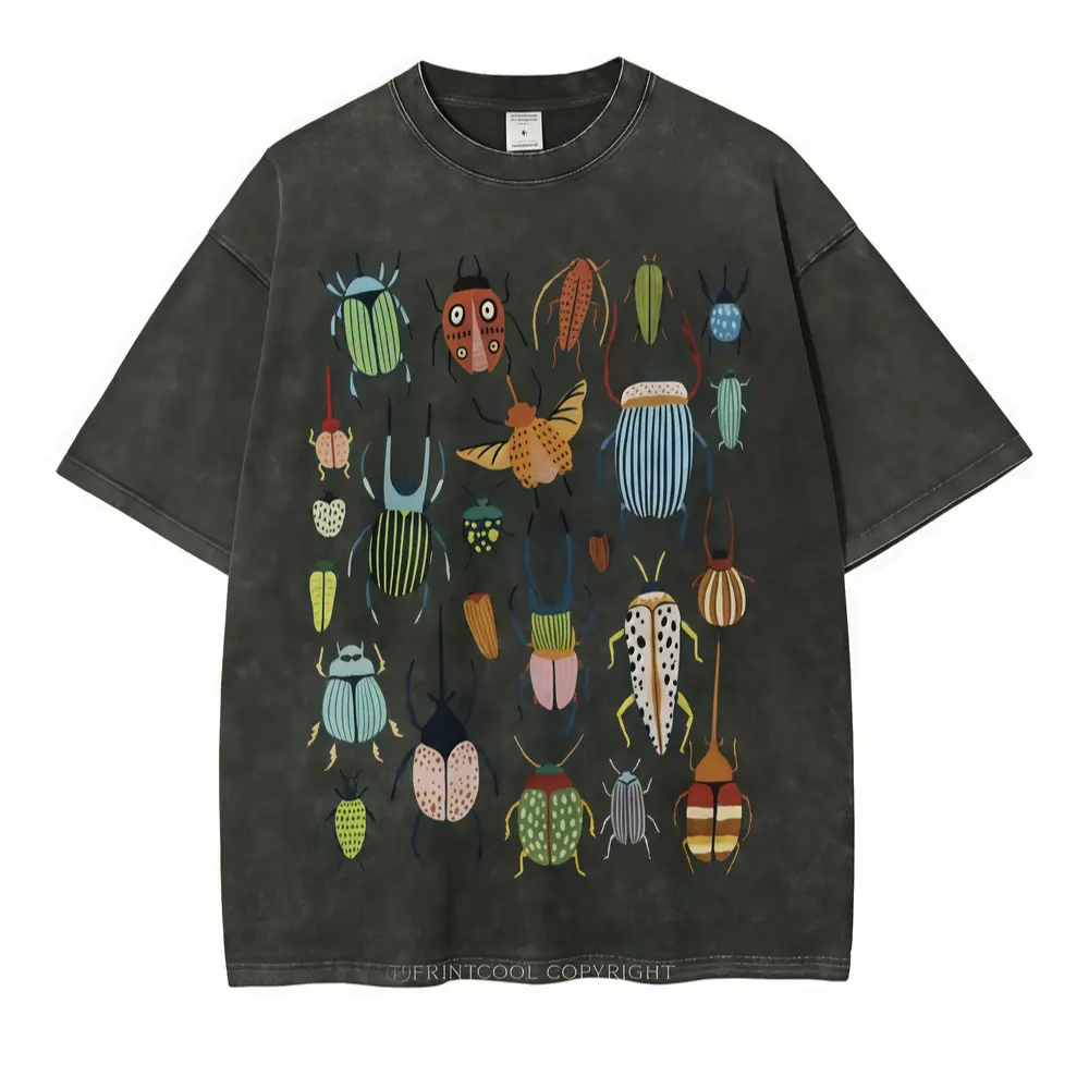 Washed insect-themed party print T-shirt; high-quality batik retro fashion brand T-shirt; unisex T-shirt; casual attire T-shirt; holiday gift; perfect present. Men’s clothing vintage distressed T-shirt sweatshirt round neck.