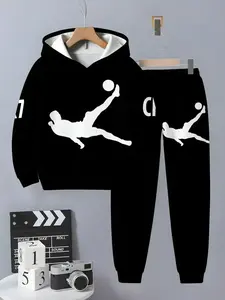 Boys' Fun Printed Hoodie and Sweatpants Set, Comfortable Casual Wear, Soft and Cozy, 3D Fashion Kids, Long Sleeve Top + Pants