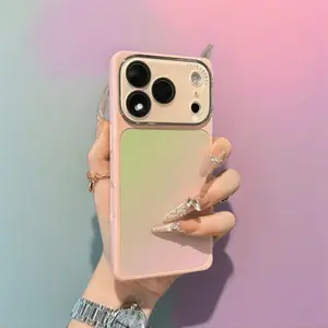 Premium Square Blue-Orange Gradient Silicon Smartphone Casing for iPhone 14/15/16 Pro/17 Pro Max - Women's Stylish Aesthetic Plastic Case, Secure Fit, Device Protection, Electronic Accessories