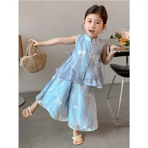 Girls' 2pcs Tang Suit Chinese-Style Hanfu Loose-Fit Children's Clothing Lightweight, Chinese Size, Please Check The Size Guide Carefully