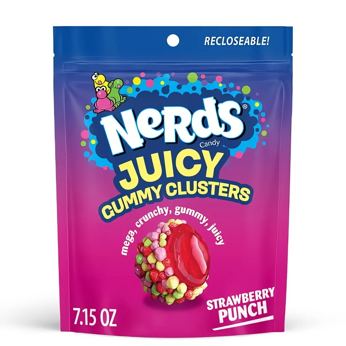 Nerds Juicy Gummy Clusters Strawberry Punch 7.15 oz Recloseable Candy Mega Crunchy Gummy Juicy Snack Bonbon Sweet Chewy Fruit