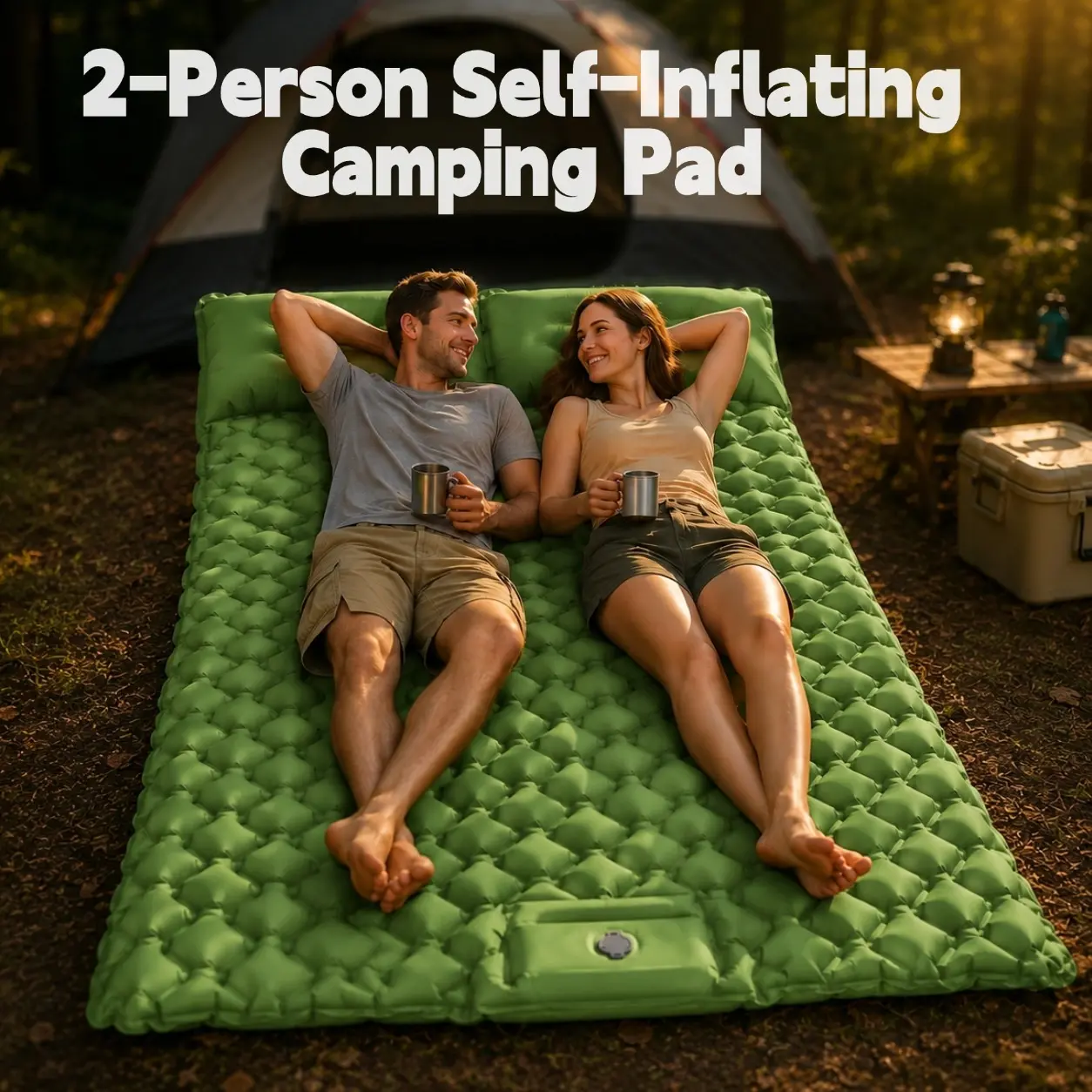 Inflatable Camping Mat with Built-in Pump - 2 in Extra Thick Camping Gear, Padded/Bug Free Self-Inflating Mats, Compact for Backpacking Hiking, Cot Pad, Air Pillow, Road Trip Tent Use