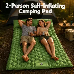 Inflatable Camping Mat with Built-in Pump - 2 in Extra Thick Camping Gear, Padded/Bug Free Self-Inflating Mats, Compact for Backpacking Hiking, Cot Pad, Air Pillow, Road Trip Tent Use