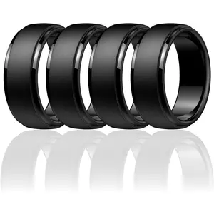 Men's Hypoallergenic Silicone Wedding Rings - Classic Black Minimalist Stack Bands, Sports/Outdoor Friendly, 1/4/7 Multi-Size Variety Pack with Half Sizes, Dad Purity Ring Gift Option