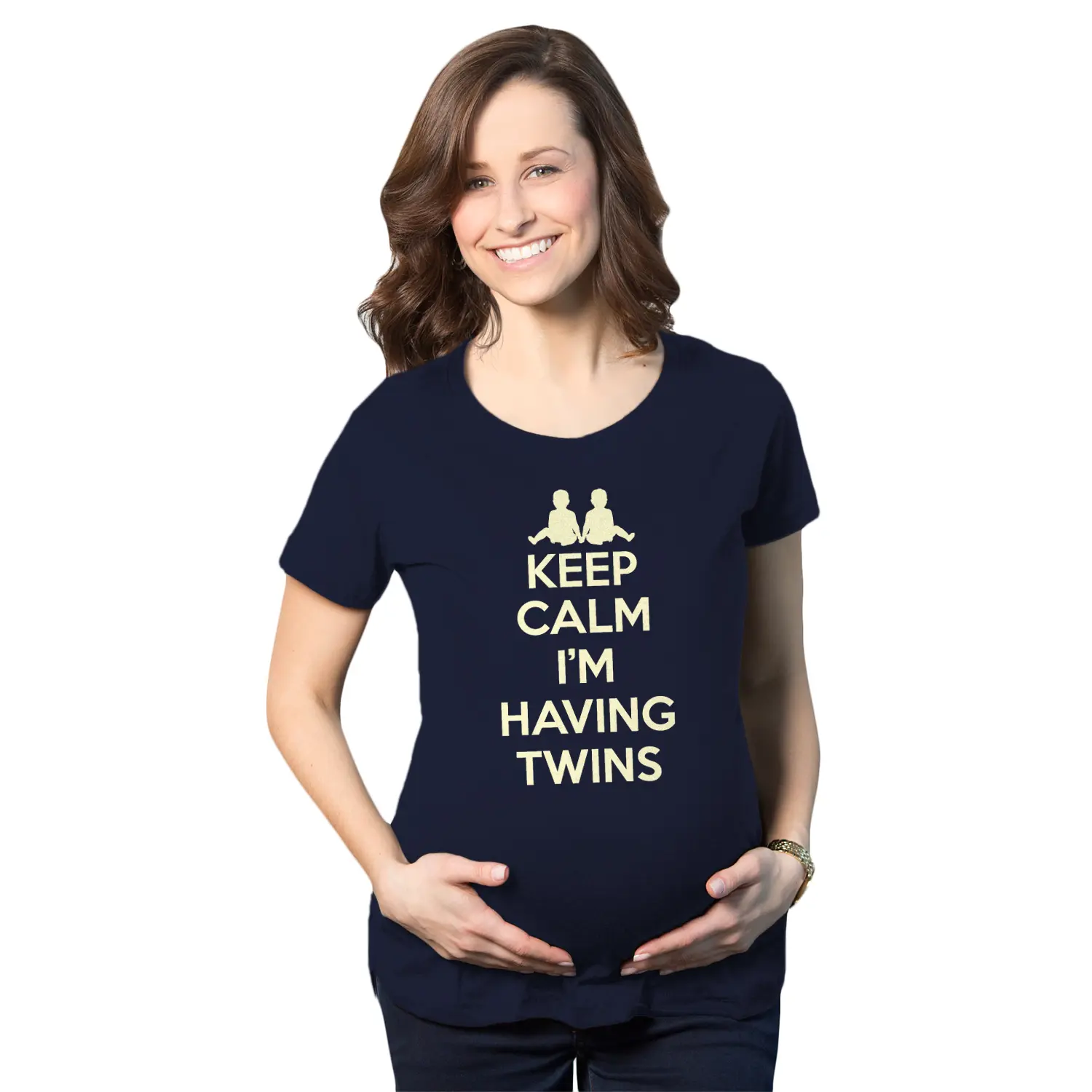 Maternity Keep Calm I'm Having Twins T Shirt Cute Funny Pregnancy Announcement Tee Funny Graphic Maternity Tee Cute Pregnancy Tees With Plus Sizes Pregnant Funny Meme Short Sleeve Maternity Shirts Navy