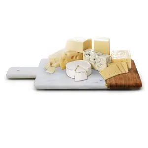 Wood & White Marble Paddle Cheese, Crackers and Charcuterie Board