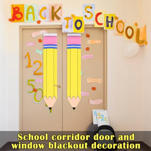 2 Pcs Classroom Door Cover Curtains with Pencil & Composition Notebook Patterns, Back to School Privacy Window Covering, Student Friendly Classroom Decor for Kindergarten Primary Daycare Teacher Office Door