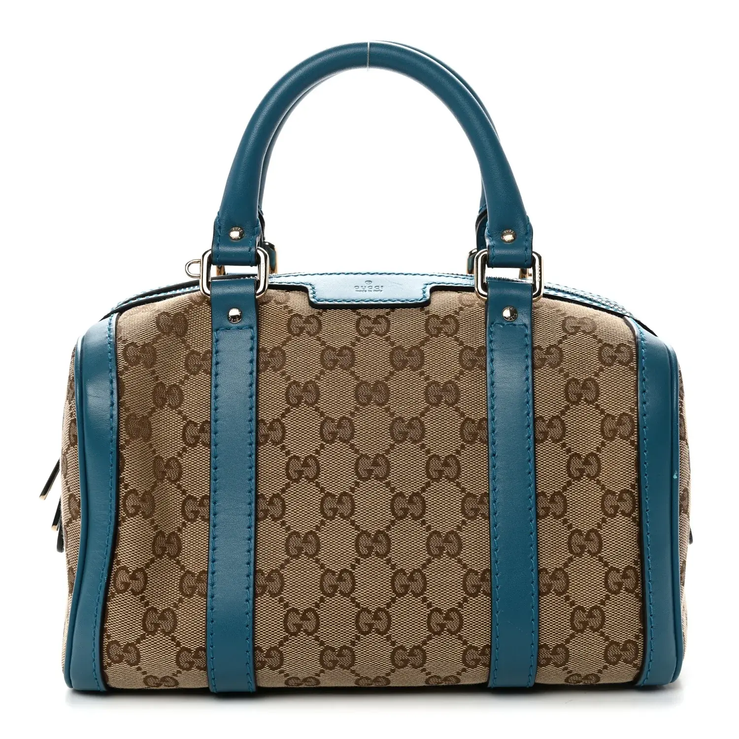 Pre-owned GUCCI GG Monogram Canvas and Calfskin Shoulder Bags GG Monogram Small Boston Beige Deep Cobalt