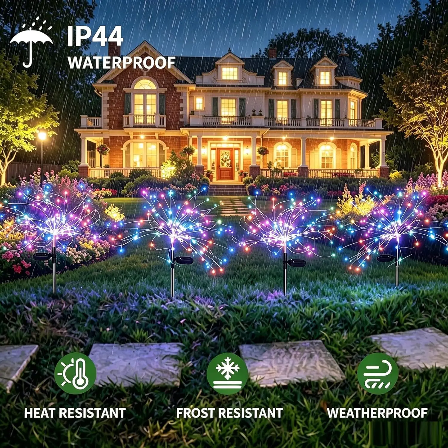 4-Pack High-Quality ABS Solar Garden Firework Lights - 4-Light Wired Set, Bend-Wire DIY Art Shapes, Outdoor Water-Resistant Solar-Powered Lamp with Remote Control, 8 Modes Warm White Pathway Glow Guide Decor for Yard, Festival Use