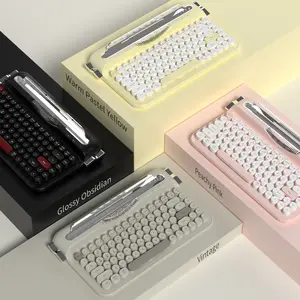 Ajazz AF84 Wireless Membrane Silent Typewriter Keyboard, Bluetooth/2.4G Dual-Mode Connection, Cute Retro Aesthetic Design with Integrated Stand for Tablet, Phone, PC and Win/Mac/Android