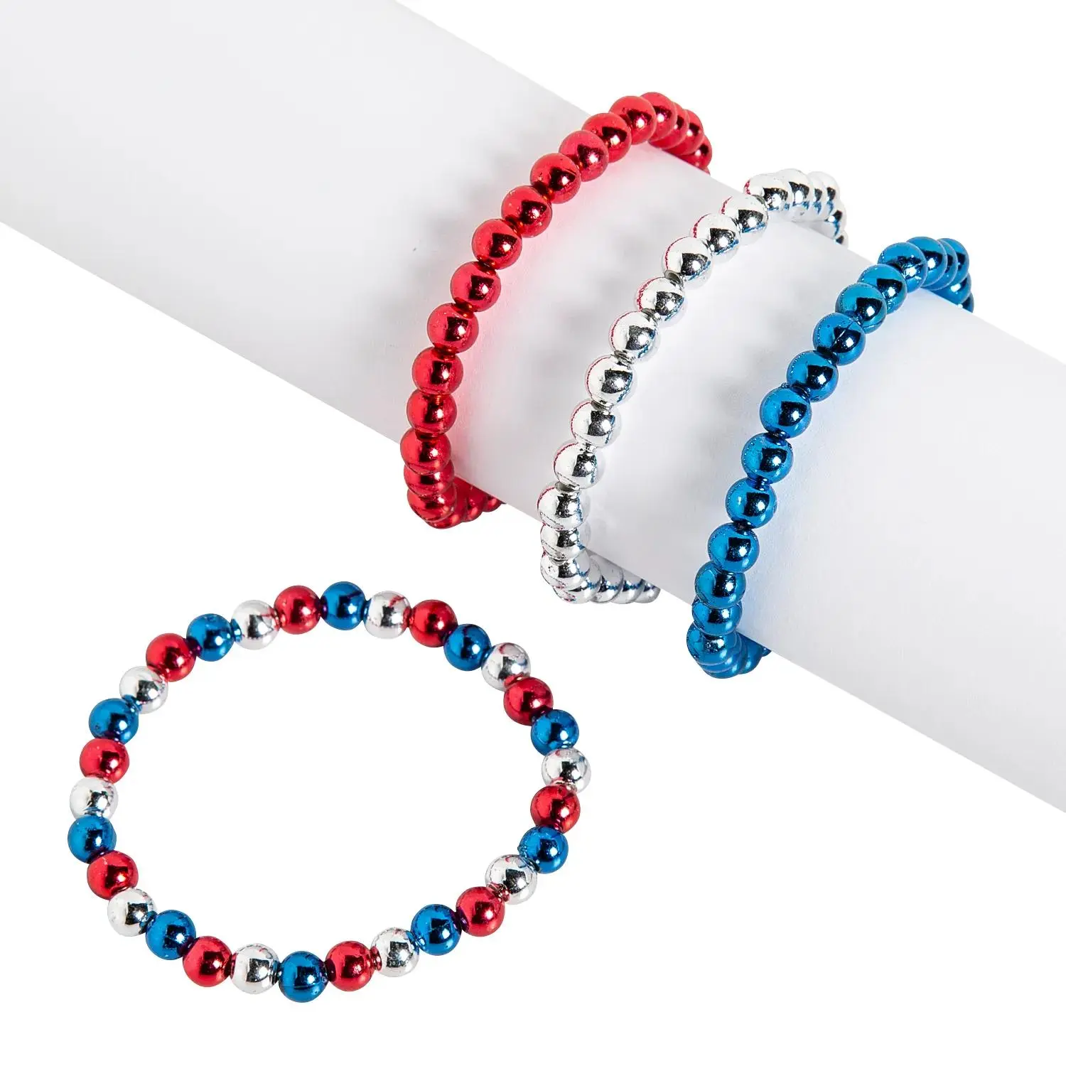 Fashionable Patriotic Bangle Bracelets for Women - 24 Pc. Beaded Look Costume Jewelry, 6 3/4 Inches Fashion Accessories