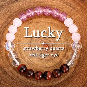 Lucky Charm Bracelet with Strawberry Quartz & Red Tiger Eye - Perfect Gift for Loved Ones, Vintage Boho Style, January Birthstone