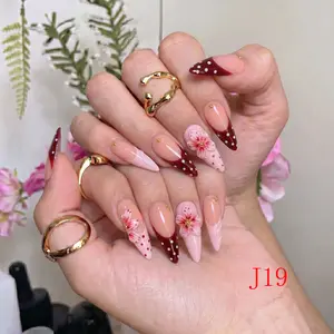 Nailbeebee J19 1.3 inch Handmade Press-On Nails | Reusable,Salon-Quality,Long-Lasting,Glossy Design |  For Daily Office & Workplace,Date Nights & Romantic Outings,Shopping & City Leisure Trips,Holiday & Short Travels