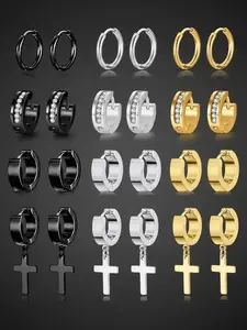 Stainless Steel Hoop Earrings Set, Versatile Earrings, Earrings for Men & Women, Fashion Jewelry for Party, Daily Decor