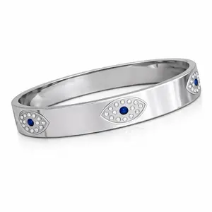 Mystique Jewelries 1pc Stainless Steel Bangle/Bracelet with Evil Eye rhinestone design Unisex Luxury Design Couple Bracelet for Men & Women Crystal Evil Eye