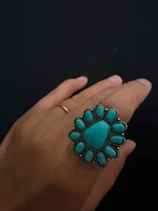 Turquoise Style Floral Statement Ring Vintage Jewelry