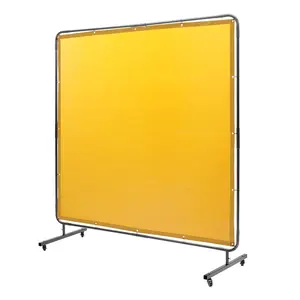 VEVOR Welding Screen with Frame, 6' x 6' Welding Curtain Screen, Flame-Resistant Vinyl Welding Protection Screen on 4 Swivel Wheel (2 Lockable), Moveable & Professional for Workshop/Industrial, Yellow