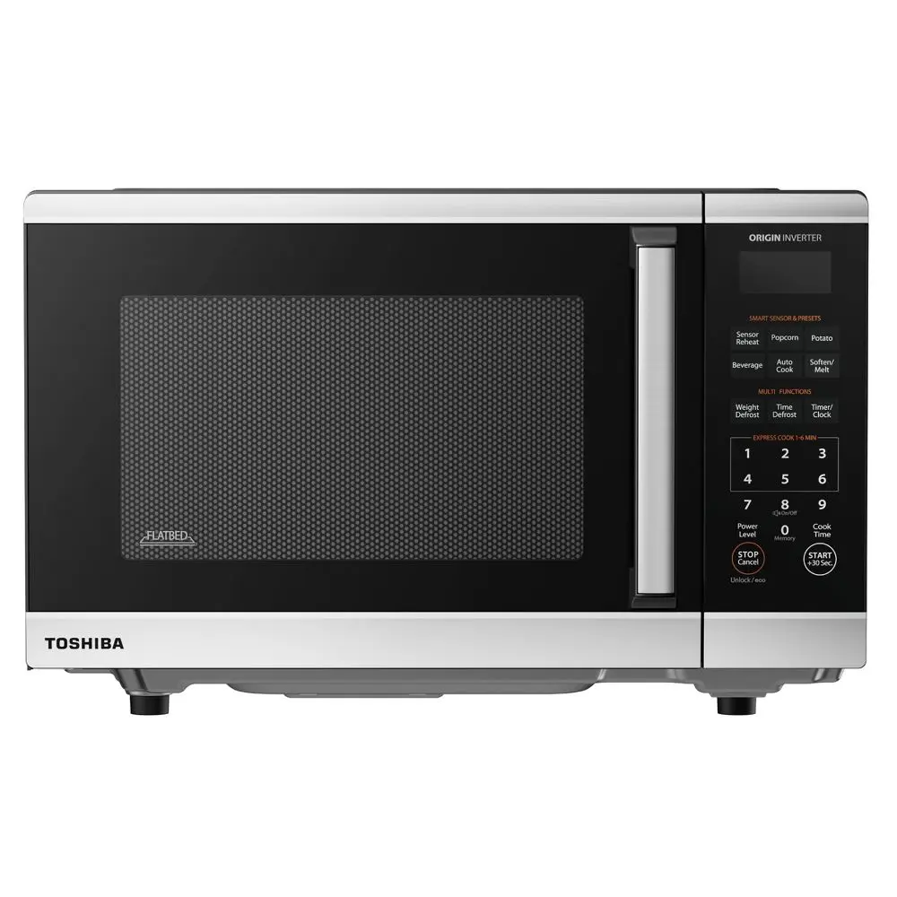 Toshiba 1.2 cu ft Flatbed Countertop Microwave Oven with 1200W Power, Humidity Sensor, Inverter Technology, and Even Heat Distribution