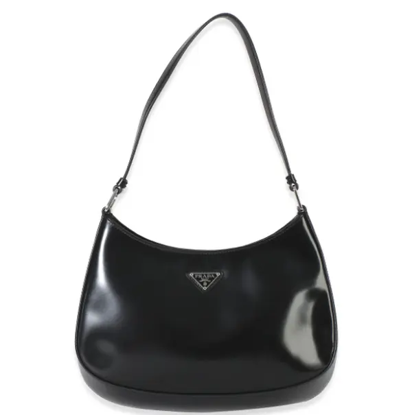 Pre-owned PRADA Leather Shoulder Bags Black Spazzolato Cleo Bag