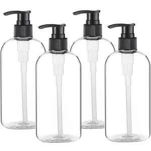 Empty Plastic Pump Bottles Dispenser 4 Pack 16Oz/500Ml Portable Clear Bpa-Free Cylinder Shampoo Lotion Hand Pump Bottle Durable Refillable Containers vioetry