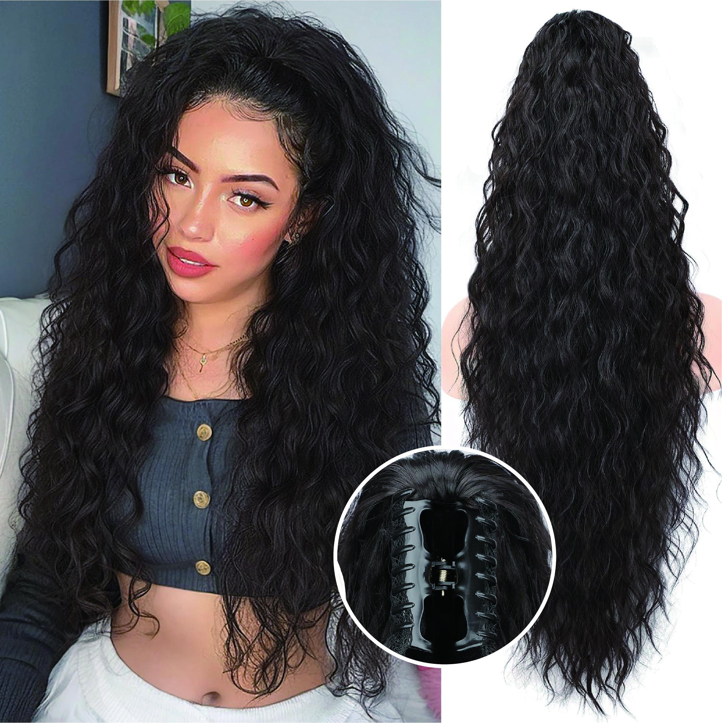 Women's 30-in Synthetic Ponytail Hairpiece, Fluffy Soft Fiber Synthetic Curls Extension, Natural-Looking for Black Brown Hair, Soft Synthetic Hair