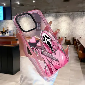 Soft Case for iPhone 17 16 Pro Max 15 Plus 14 13 12 11  Air  Halloween Cute Pink Horror Ghost Love Anti-Yellowing Shockproof ultra-thin Silicone Crystal Cover
