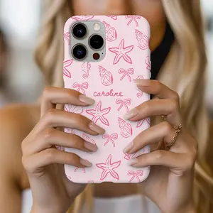 Personalized Beach Phone Case, Custom Pink Shells & Bows Phone Case, Cute Summer Seashells Doodle Design, Beachy Vibes Gift