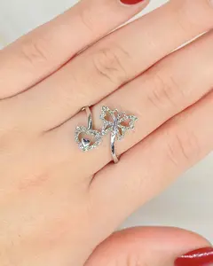 Diamond butterfly heart ring