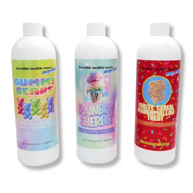 Incredible Inedible Sweets 16oz Scented Liquid Floor Cleaner Concentrate - Sherbet,Cereal,Gummy Bears Gourmand Fragranced Mop Soap, Natural Non-Toxic Antimicrobial Cleaning Supplies for Plastic Household Items Bucket Use