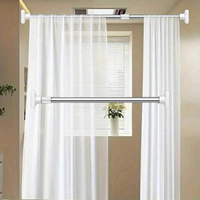 Telescopic Metal Closet Rod, Plastic Clothes Drying Rack, Durable Punch-Free Curtains Rack, Multi-Purpose Hanging Rack, Garment Rack, Durable Sturdy Rack