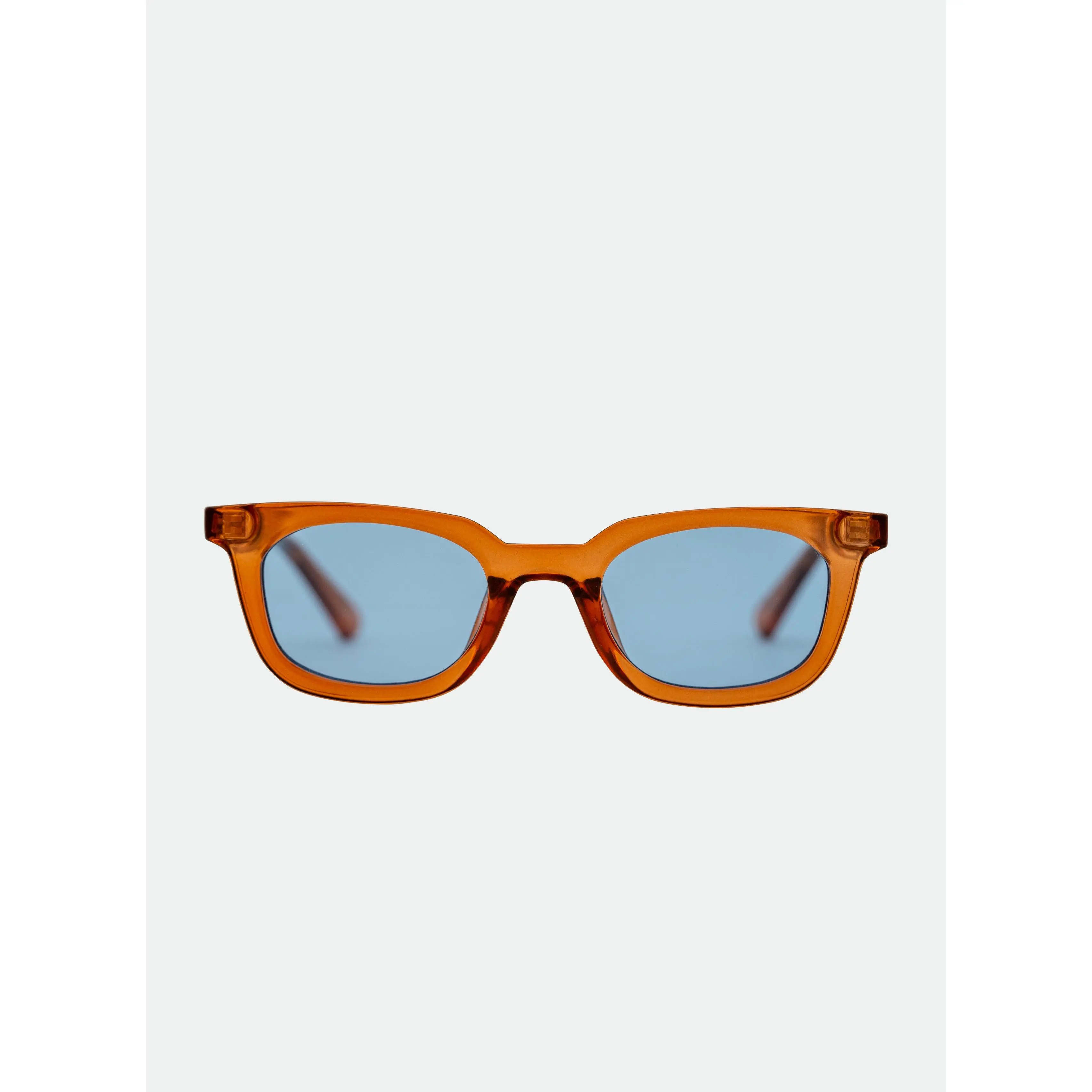 OTRA Nia Unisex Wayfarer Sunglasses, Transparent Tan Acetate Statement Frame with Cool Blue Lenses and 100% UV Protection, Statement Frame Glasses, Lovers Of Contemporary Sunglasses, Uv Protection Lens, Plastic, Style, Full Rim, Beach Getaways