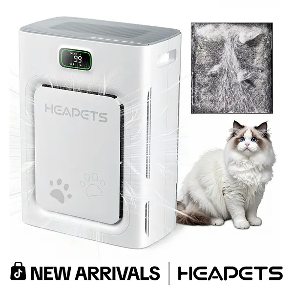 【2026 New Arrivals】Heapets P358 Pet Air Purifier for Home Large Room 2500 Sq Ft, H13 HEPA Double-Sided Filter with Washable Pre-filter, Adsorbs Pet Hair Dander Odor Allergies Smoke Dust,PM2.5 Air Quality Monitor,Auto Mode