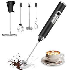 Rechargeable Milk Frother, Handheld Milk Frother with 3 Heads 3 Speeds, Coffee Mixer, Electric Milk Bubbler, Detachable Stainless Steel Whisk for Latte, Cappuccino, Matcha, Egg