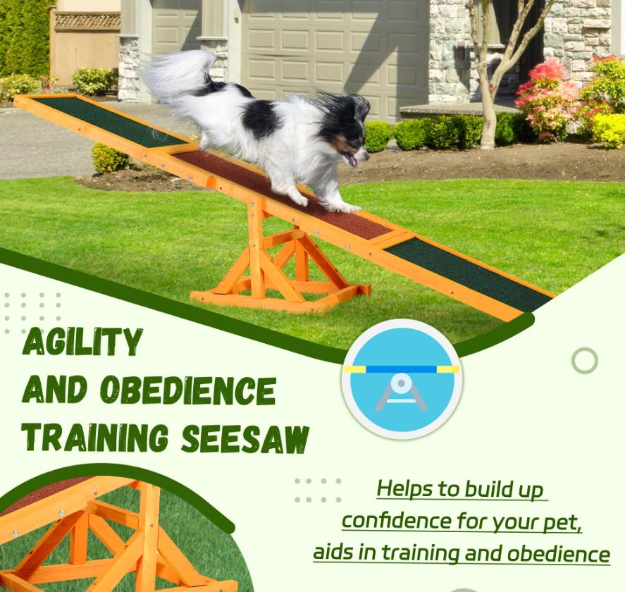 Wooden Dog Agility Seesaw, Training And Exercise Equipment, Weather Resistant, 71  L, Natural