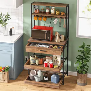 Tribesigns Kitchen Bakers Rack with Power Outlets, 5-Tier Microwave Oven Stand with Drawer and Sliding Shelves, for Small Kitchens, Coffee Lovers, and Home Organization