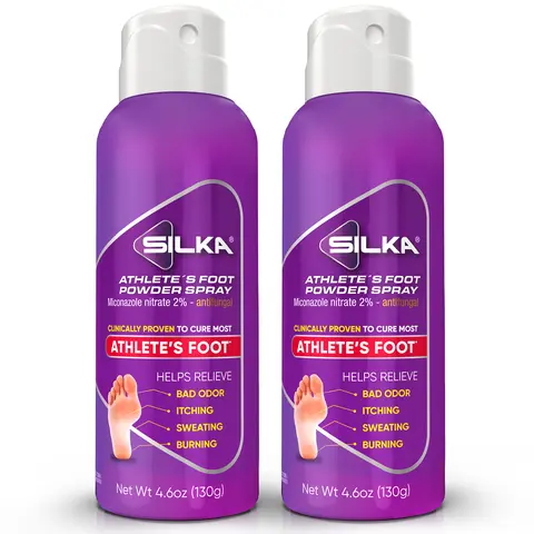 Silka Antifungal Athlete's Foot Spray with 2% Miconazole Nitrate - 4.6oz Double Pack Foot Care, Clinically Proven Fast Relief, Quick-Drying, Touch-Free, Itching/Burning/Sweating Control, Odor Reduction, Results in 4 Weeks