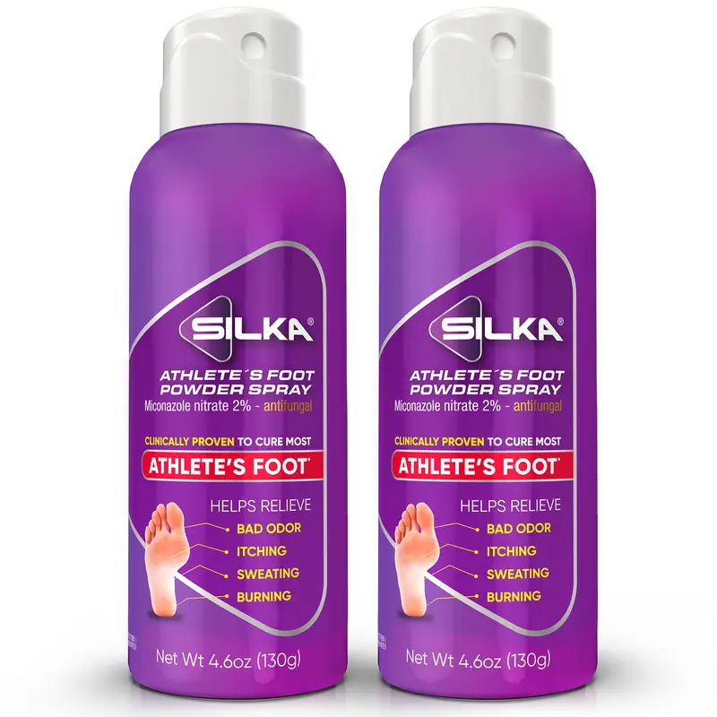 Silka Antifungal Athlete's Foot Spray with 2% Miconazole Nitrate - 4.6oz Double Pack Foot Care, Clinically Proven Fast Relief, Quick-Drying, Touch-Free, Itching/Burning/Sweating Control, Odor Reduction, Results in 4 Weeks