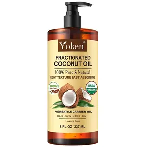 Yoken USDA Organic Fractionated Coconut Oil for Skin, 8 Fl Oz, Pure Liquid Coconut Oil for Face & Body, Lightweight Moisturizer, Unscented, Hexane Free