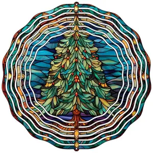 Christmas Tree Stained Glass Novelty Metal Wind Spinner