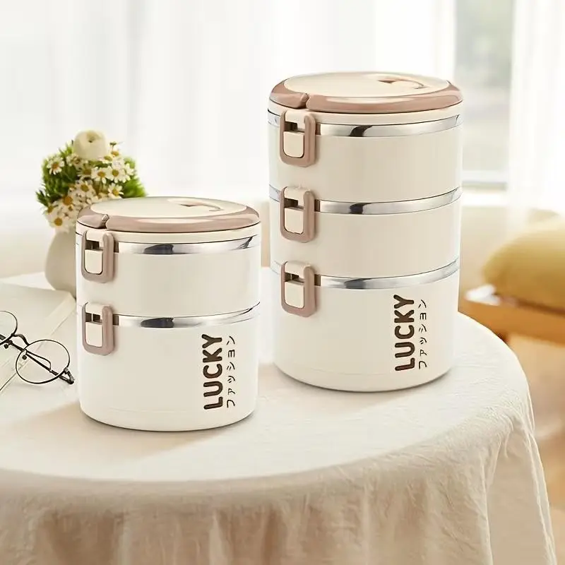 Herobaby Stainless Steel Insulated Lunch Box with Lid, Round Easy-Clean Bento Box, Ideal for Students, Office Workers, School, Camping, Picnics, Insulated Lunchbox