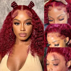99J Burgundy Wear and Go Glueless Wig Human Hair Pre Plucked Pre Cut Water Wave Bob Wig Human Hair Lace Front Wigs for Black Women Upgraded 13x4 Lace Closure Wigs for Women 12 INCH