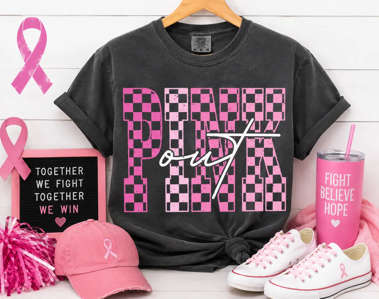 Pink Out Breast Cancer Awareness Tee | Pink Ribbon Support Shirt | October Awareness Graphic Tee | Faith Hope Love Shirt | Unisex Breast Cancer Tee