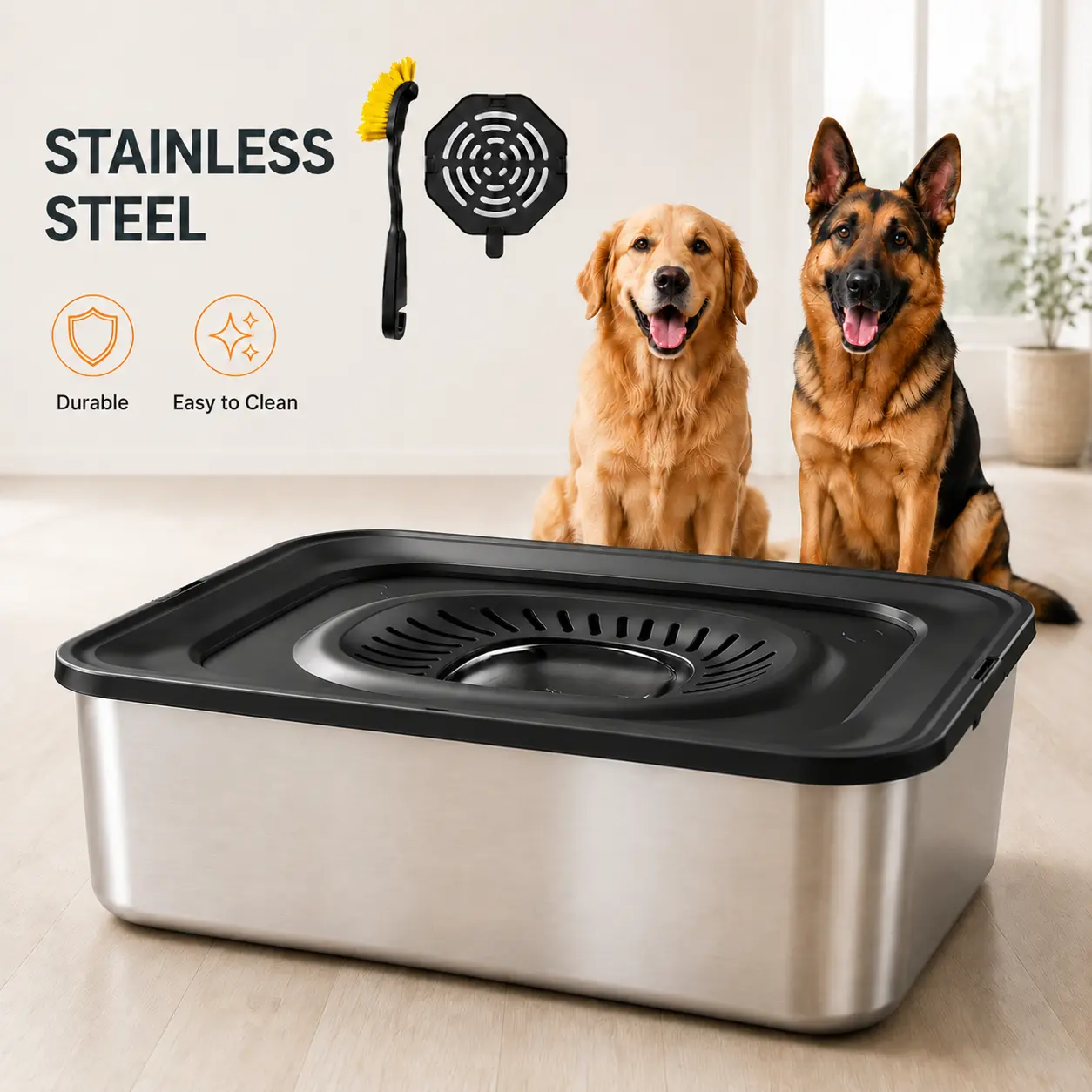 Pawtners Extra Large Dog Water Bowl 12L/15L, No Spill Anti Splash Pet Water Feeder for Messy Drinkers, Durable Stainless Steel Bowl with Non Slip Rim, Easy Wash for Large Breed Dogs